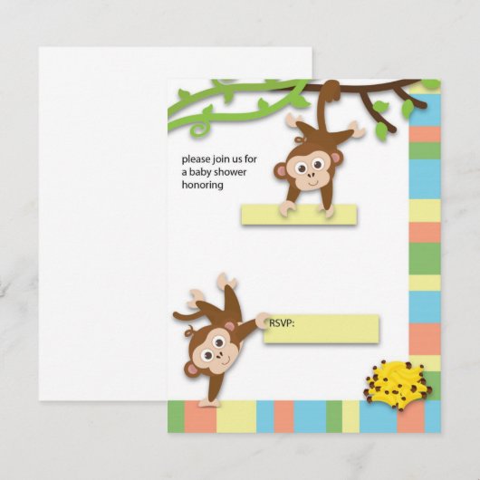Uitnodiging voor Baby shower van apen (Voorkant / Achterkant)