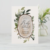 Uitnodiging voor baby shower van bijtende houten p (Staand voorkant)