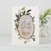 Uitnodiging voor baby shower van bijtende houten p (Staand voorkant)