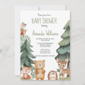 Uitnodiging voor baby shower van bosdieren (Voorkant)