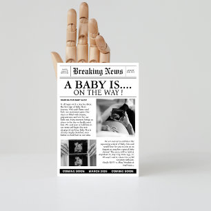 Uitnodiging voor baby shower van een krant