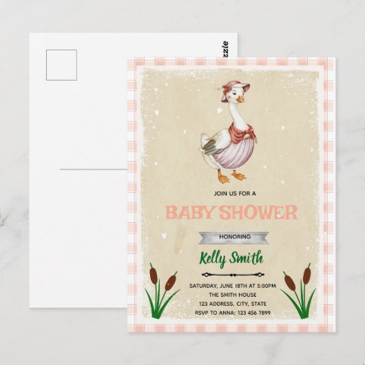 Uitnodiging voor baby shower van ganzen (Voorkant / Achterkant)