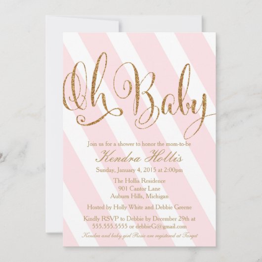 Uitnodiging voor Baby shower van Glitter - Roze st (Voorkant)