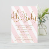 Uitnodiging voor Baby shower van Glitter - Roze st (Staand voorkant)