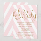 Uitnodiging voor Baby shower van Glitter - Roze st (Voorkant / Achterkant)