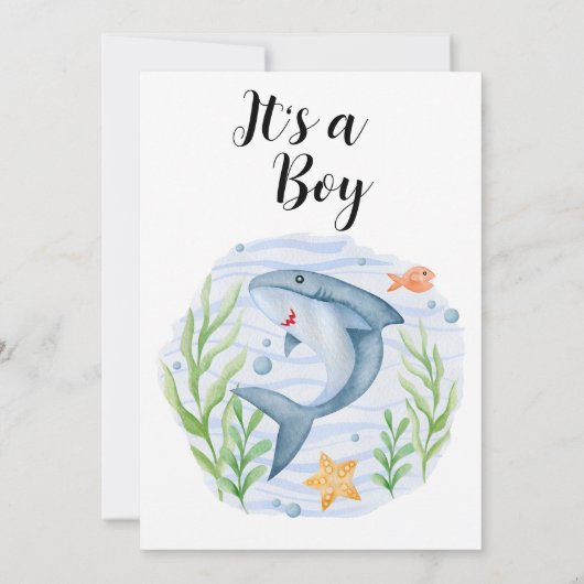 Uitnodiging voor Baby shower van haaien in het kad (Achterkant)