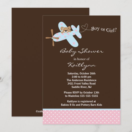 Uitnodiging voor Baby shower van het zweefvliegtui (Voorkant / Achterkant)