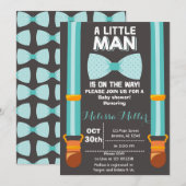 Uitnodiging voor Baby shower van kleine Mannen (Voorkant / Achterkant)