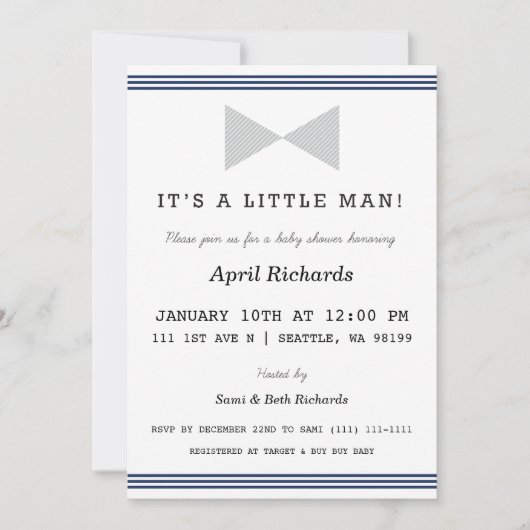 Uitnodiging voor Baby shower van kleine Mannen (Voorkant)