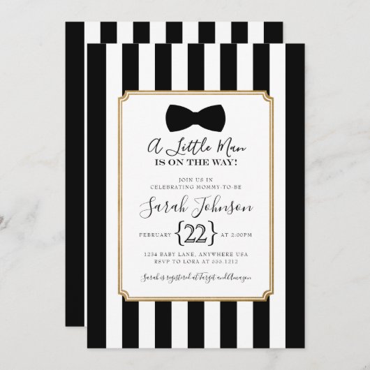 Uitnodiging voor Baby shower van kleine Mannen (Voorkant / Achterkant)