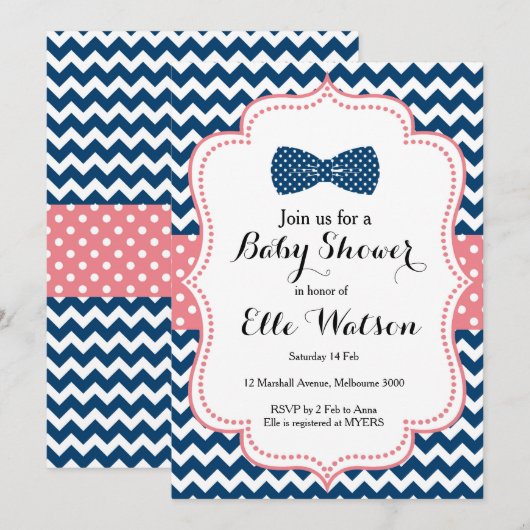 Uitnodiging voor Baby shower van kleine Mannen (Voorkant / Achterkant)