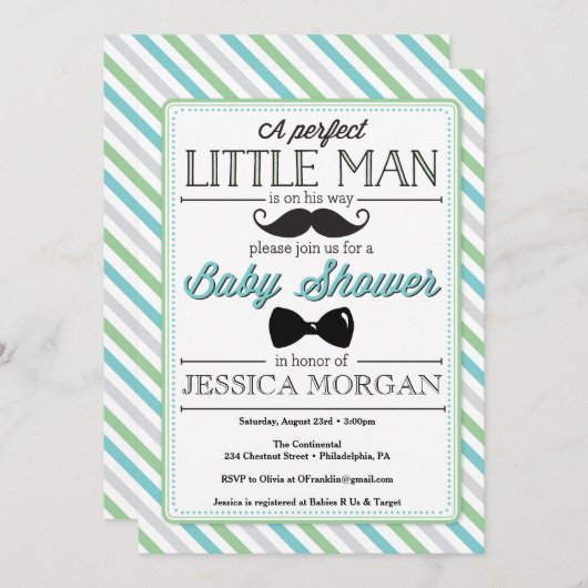 Uitnodiging voor Baby shower van kleine Mannen (Voorkant / Achterkant)