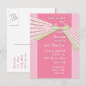 Uitnodiging voor Baby shower van lint en strepen (Voorkant / Achterkant)