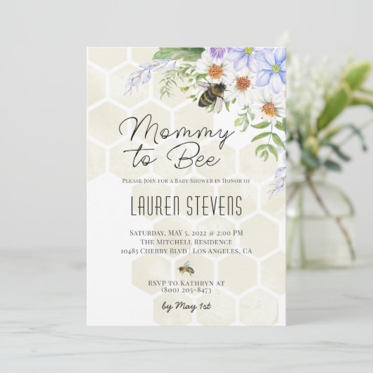 Uitnodiging voor Baby shower van mama tot bijen (Staand voorkant)