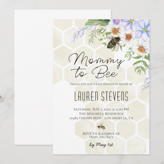 Uitnodiging voor Baby shower van mama tot bijen (Voorkant / Achterkant)