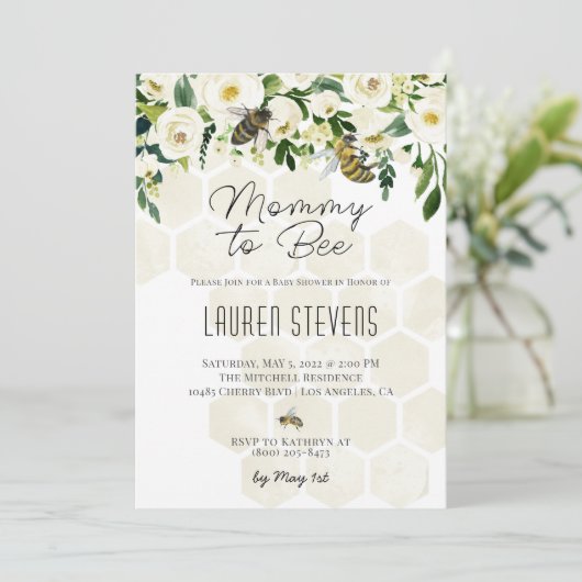 Uitnodiging voor Baby shower van mama tot bijen (Staand voorkant)