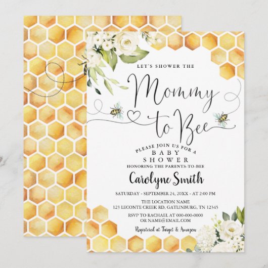 Uitnodiging voor Baby shower van mama tot bijen (Voorkant / Achterkant)