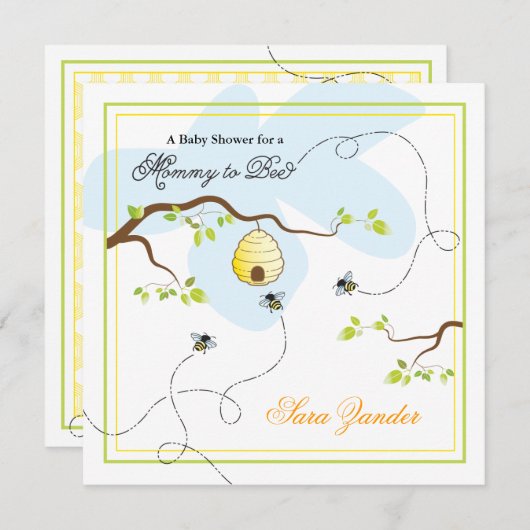 Uitnodiging voor Baby shower van mama tot bijen (Voorkant / Achterkant)