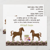 Uitnodiging voor Baby shower van paarden voor meis (Voorkant / Achterkant)