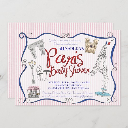 Uitnodiging voor Baby shower van Parijs (Voorkant / Achterkant)