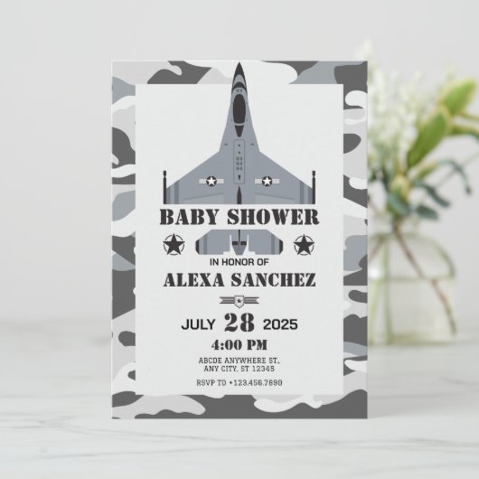 Uitnodiging voor Baby shower van piloot van het vl (Staand voorkant)