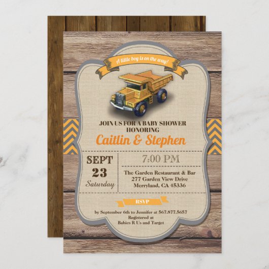 Uitnodiging voor baby shower van pompwagens. retr (Voorkant / Achterkant)