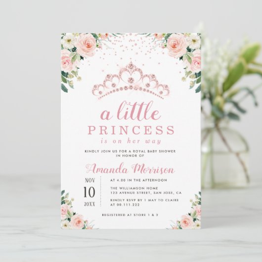 uitnodiging voor baby shower van prinses floral (Staand voorkant)