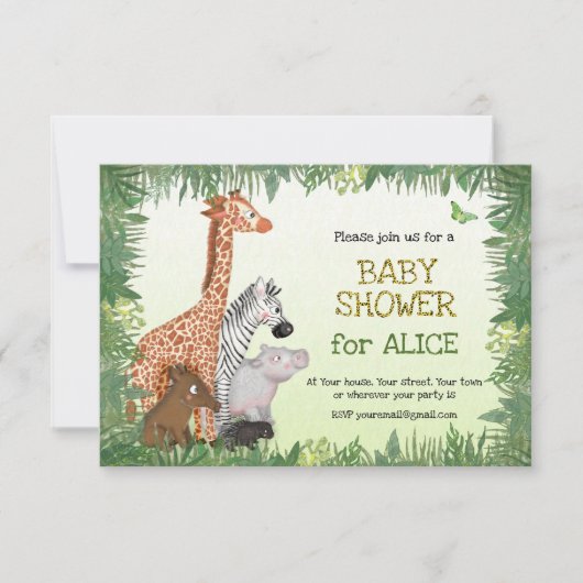 Uitnodiging voor baby shower van Safari-dieren (kl (Voorkant)