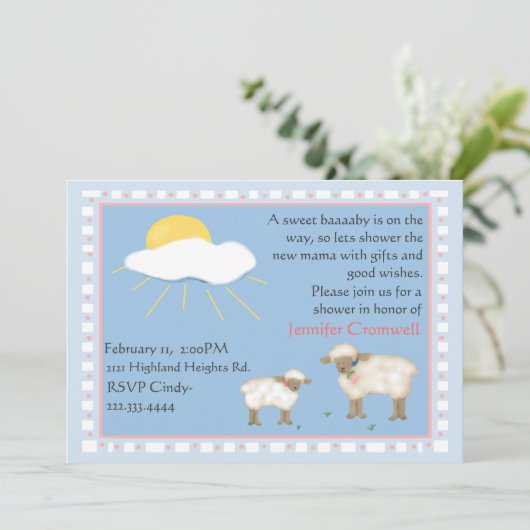 Uitnodiging voor baby shower van schapen (Staand voorkant)