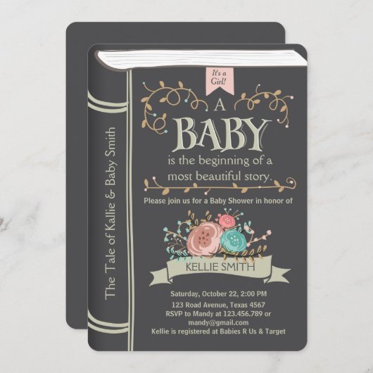 uitnodiging voor Baby shower van Storybook Unisex (Voorkant / Achterkant)