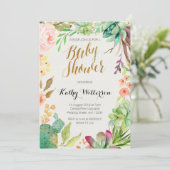 Uitnodiging voor baby shower van succulente cactus (Staand voorkant)