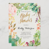 Uitnodiging voor baby shower van succulente cactus (Voorkant / Achterkant)