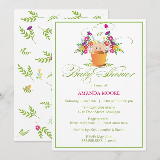 Uitnodiging voor Baby shower van tuinen (Voorkant / Achterkant)