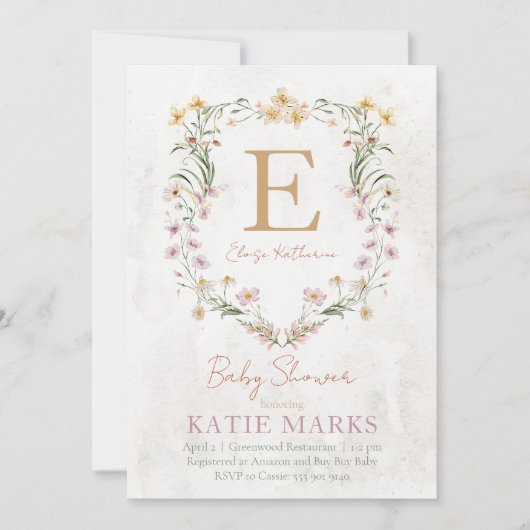  uitnodiging voor Baby shower van wilde bloemen (Voorkant)