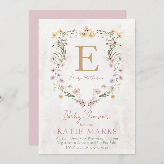 uitnodiging voor Baby shower van wilde bloemen (Voorkant / Achterkant)