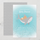 Uitnodiging voor Baby shower van zoete haaien (Voorkant / Achterkant)