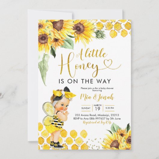 Uitnodiging voor Baby shower van zonnebloemen Blon (Voorkant)