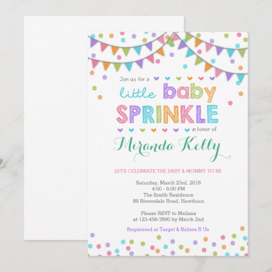 Uitnodiging voor baby springen/Baby Sprinkle uitno (Voorkant / Achterkant)