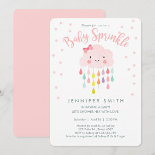 Uitnodiging voor baby sprinkle met roze wolk en re