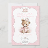 Uitnodiging voor Baby Sprinkle Teddy Beer Prinses (Voorkant)
