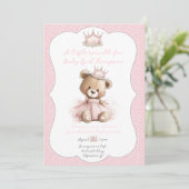 Uitnodiging voor Baby Sprinkle Teddy Beer Prinses (Staand voorkant)