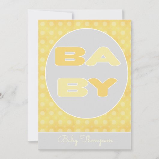 Uitnodiging voor baby-tekstoptoner (geel) (Voorkant)