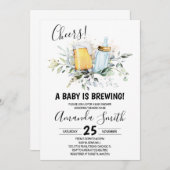 Uitnodiging voor babyborrel 'Baby is Brewing' (Voorkant / Achterkant)
