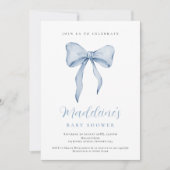 Uitnodiging voor babyborrel Blue Bow Boy (Voorkant)