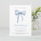 Uitnodiging voor babyborrel Blue Bow Boy (Staand voorkant)