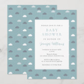 Uitnodiging voor babyborrel Blue Clouds Boy (Voorkant / Achterkant)