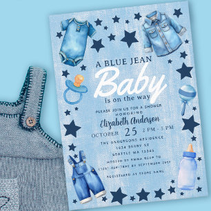 Uitnodiging voor babyborrel Blue Jean Baby Jongen