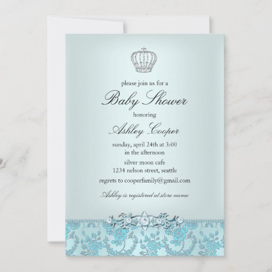 Uitnodiging voor babyborrel Blue Prince (Voorkant)