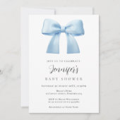Uitnodiging voor babyborrel met blauwe strik (Voorkant)