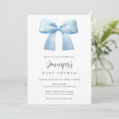 Uitnodiging voor babyborrel met blauwe strik (Staand voorkant)
